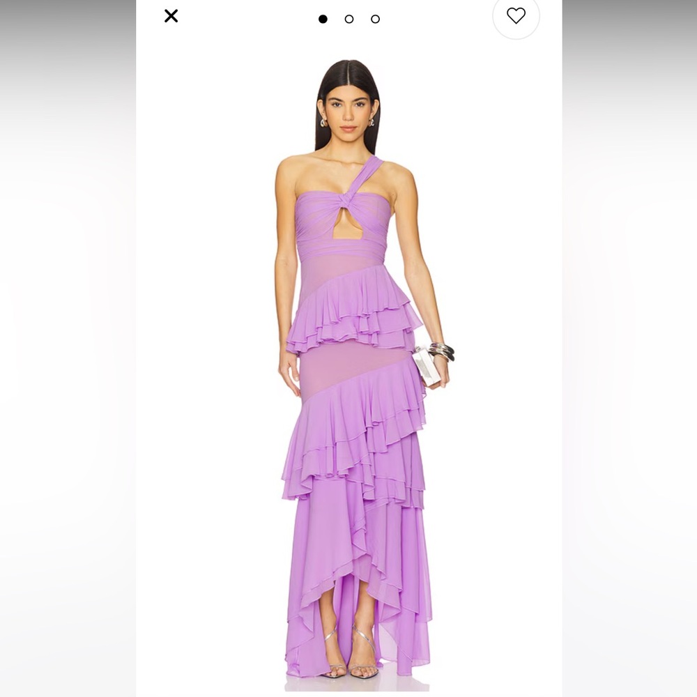 Michael Costello Purple Asymmetrical Ruffled Gown